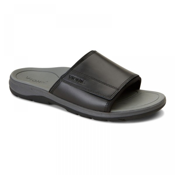 Vionic Sandals Ireland - Stanley Slip On Sandal Black - Mens Shoes For Sale | VUMJK-5472